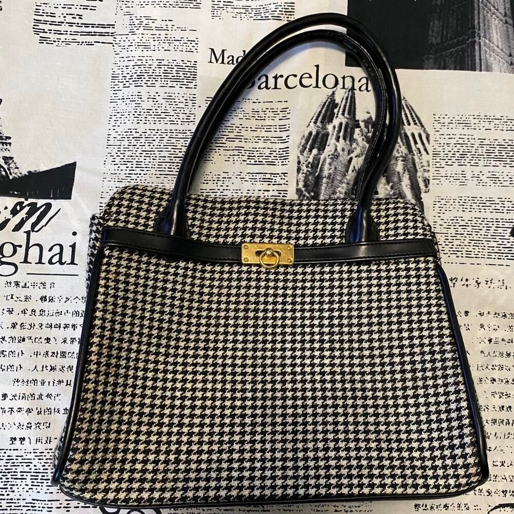 Women's Black white houndstooth vintage 50s 60s purse handbag shoulder bag